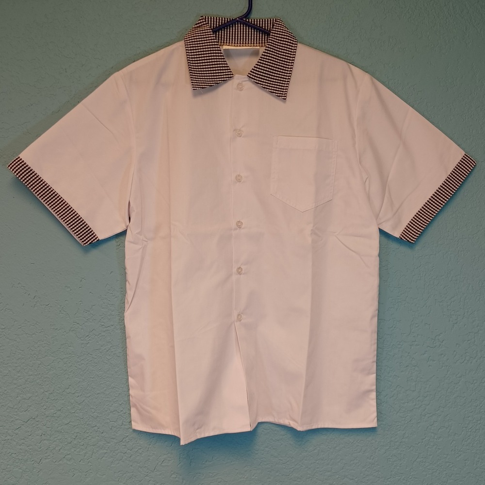 Chef Don Men's White Short Sleeve‎ Button Down Collared Shirt Size Medium